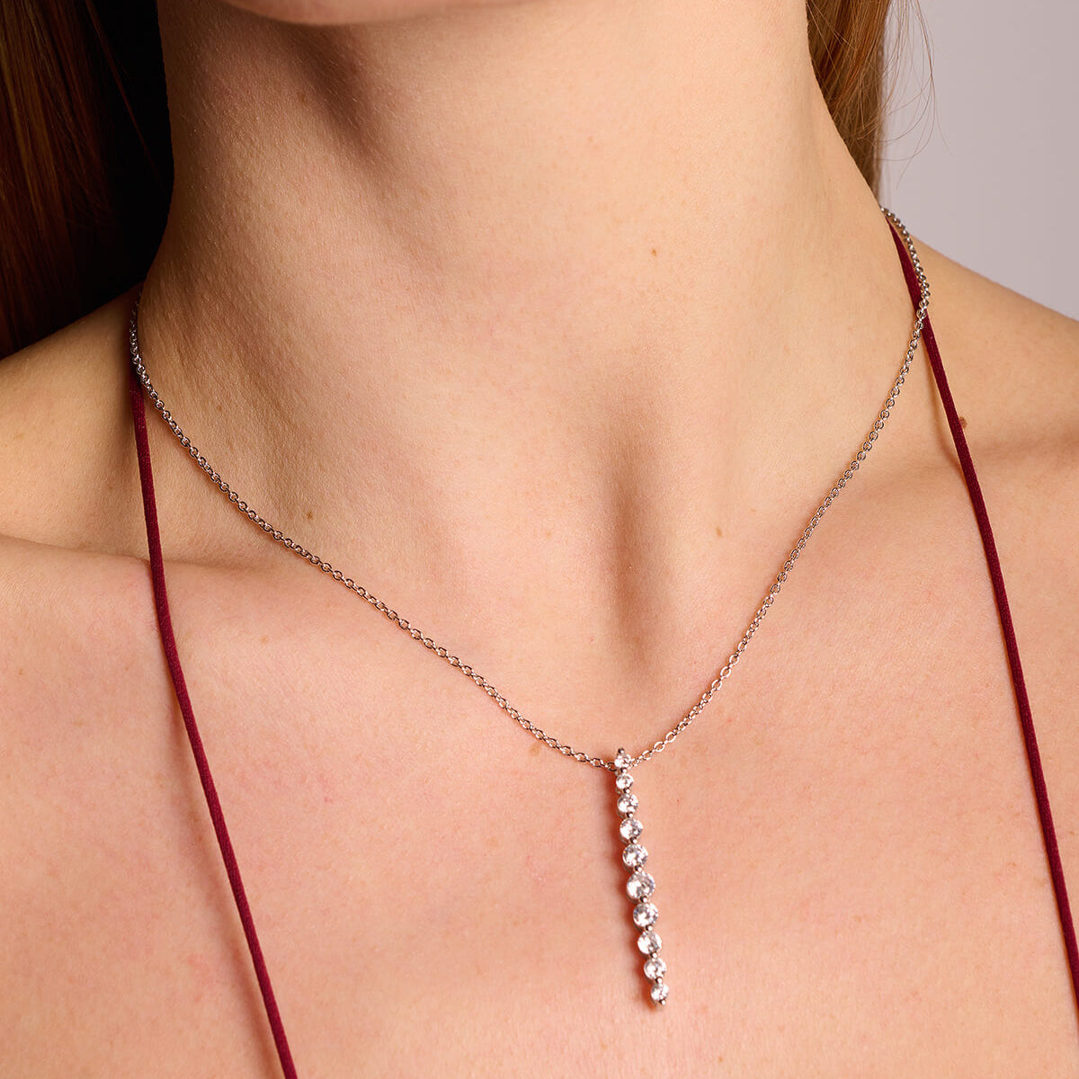 Graduated Brilliant Round Y Drop Lariat Necklace