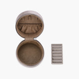 Round Velvet Travel Jewelry Case with Ring Slot