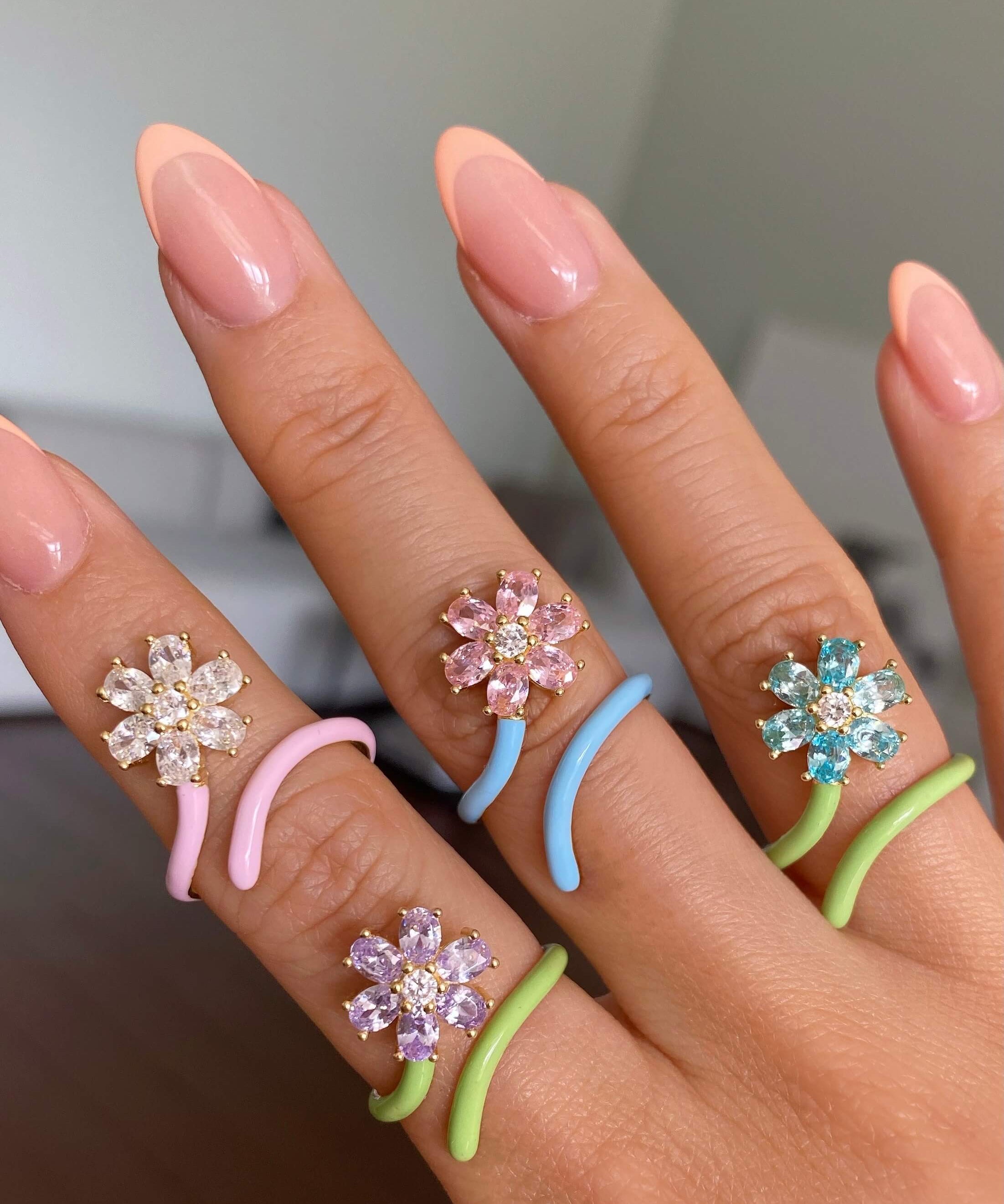 Enamel Flower Open Ring