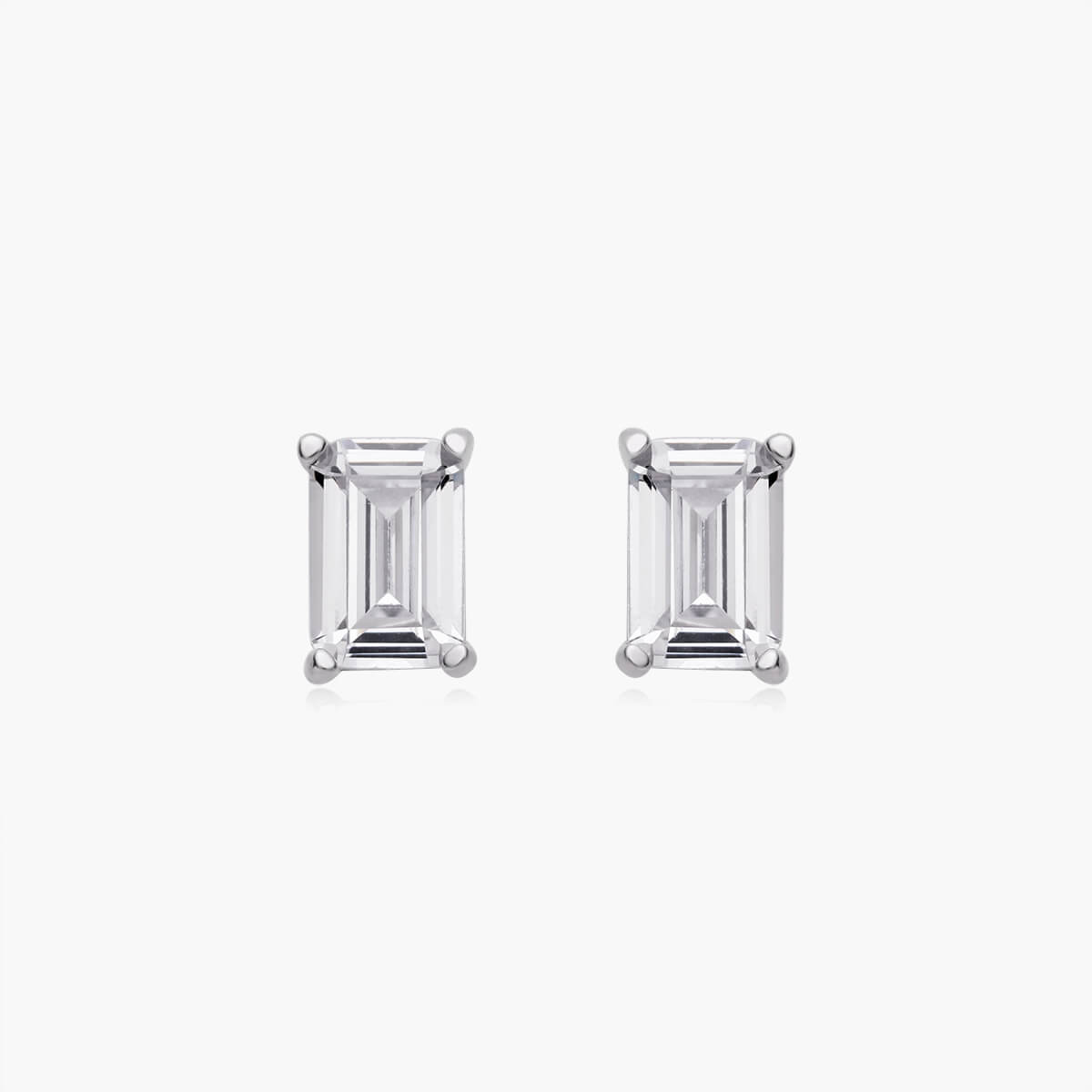 Emerald Cut Studs (Pair) - Sterling Silver